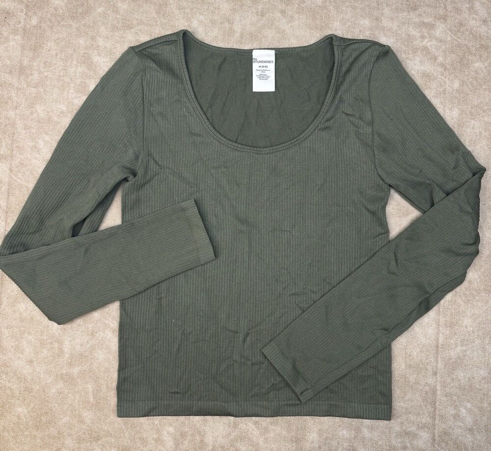 No Boundaries Women's Crewneck Ribbed T-Shirt Long Sleeve Sz MEDIUM